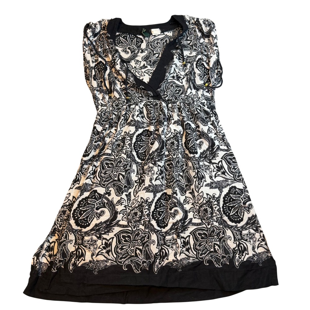 Lauren Ralph Lauren Black White Paisley Cotton Empire Waist Sundress XS Coverup